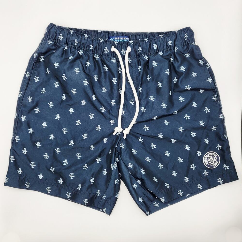 Original Penguin Munsingwear Black Penguin Print Swim Trunks Board Shorts Mens S